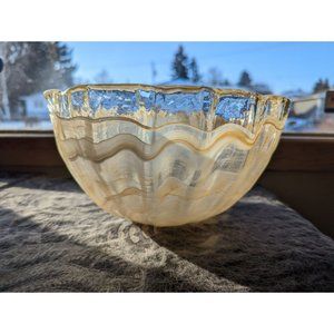 Peach Lavorazione Ribbon Style Glass Bowl Hand Blown Functional Art Fruit